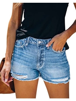 MIFOCAL Women's Ripped Denim Summer Jean Shorts Mid Rise Folded Hem Jeans Shorts