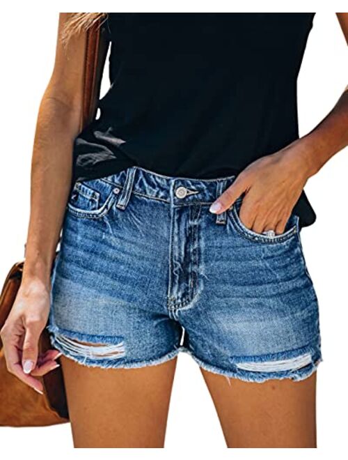 MIFOCAL Women's Ripped Denim Summer Jean Shorts Mid Rise Folded Hem Jeans Shorts