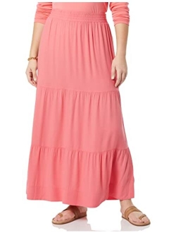 Women's Pull-on Woven Tiered Midi Skirt