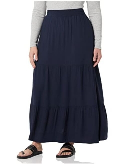 Women's Pull-on Woven Tiered Midi Skirt