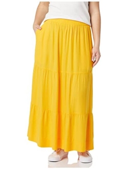 Women's Pull-on Woven Tiered Midi Skirt