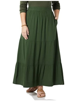 Women's Pull-on Woven Tiered Midi Skirt