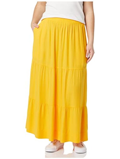 Amazon Essentials Women's Pull-on Woven Tiered Midi Skirt