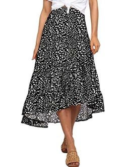 MIUDOLLS Women's High Waist Boho Skirt Pleated A Line Midi Skirt