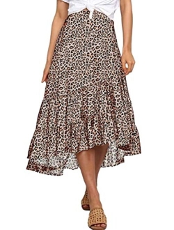 MIUDOLLS Women's High Waist Boho Skirt Pleated A Line Midi Skirt