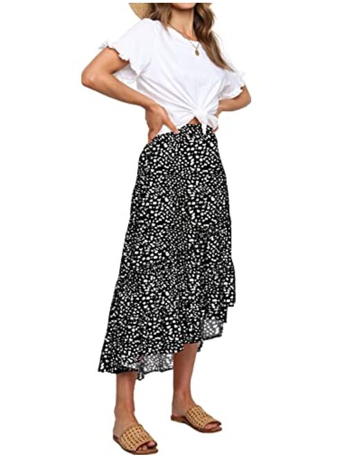 MIUDOLLS Women's High Waist Boho Skirt Pleated A Line Midi Skirt