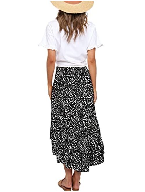 MIUDOLLS Women's High Waist Boho Skirt Pleated A Line Midi Skirt