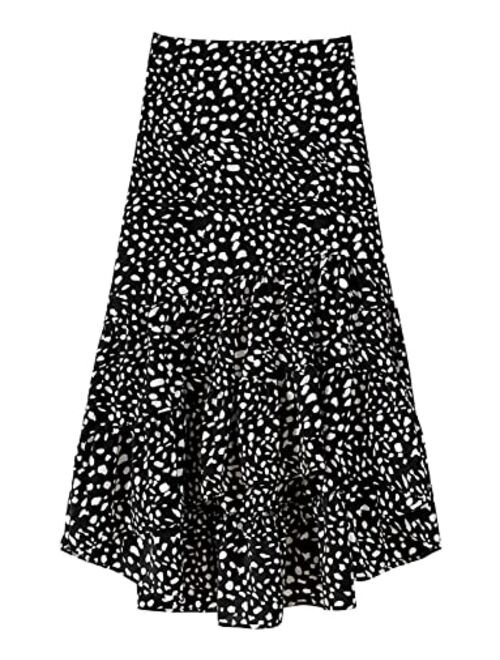 MIUDOLLS Women's High Waist Boho Skirt Pleated A Line Midi Skirt