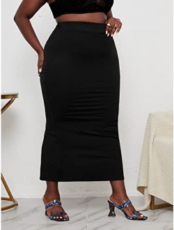 Women's Plus Size Elegant High Waist Solid Bodycon Maxi Long Pencil Skirt