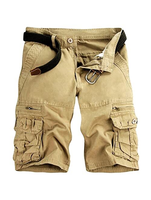 PINKPUM Men's Cargo Shorts Lightweight Multi Pocket Casual Short Pants with No Belt