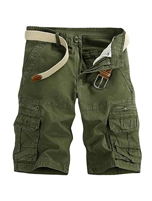 PINKPUM Men's Cargo Shorts Lightweight Multi Pocket Casual Short Pants with No Belt