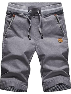 JustSun Mens Shorts Casual Classic Fit Cotton Summer Beach Shorts with Elastic Waist and Pockets