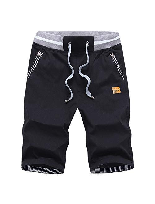 JustSun Mens Shorts Casual Classic Fit Cotton Summer Beach Shorts with Elastic Waist and Pockets