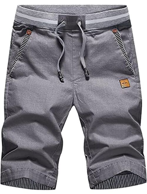 JustSun Mens Shorts Casual Classic Fit Cotton Summer Beach Shorts with Elastic Waist and Pockets