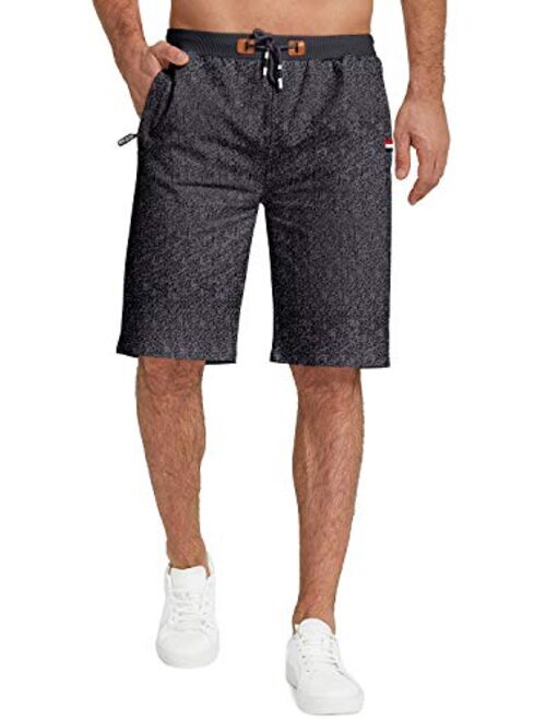 KUYIGO Mens Shorts Casual Drawstring Zipper Pockets Elastic Waist Big and Tall Beach Shorts