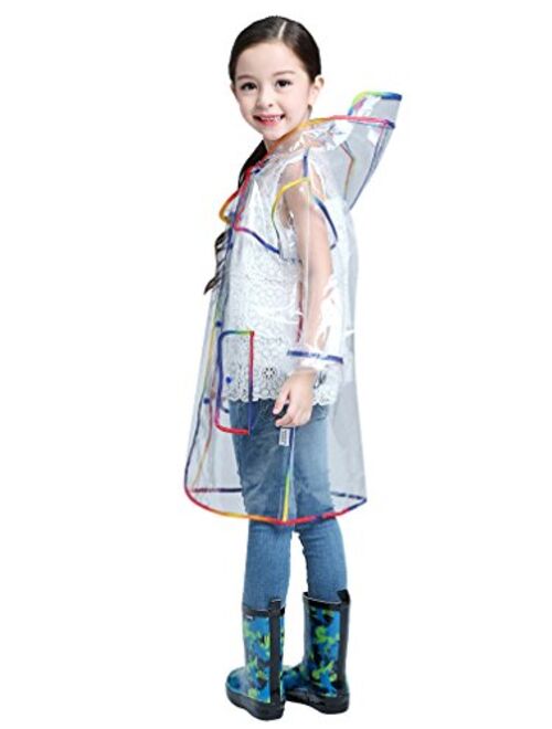 Bienvenu Rain Coats for Girls Rain Ponchos for Kids Rain Jacket with Colorful Edge