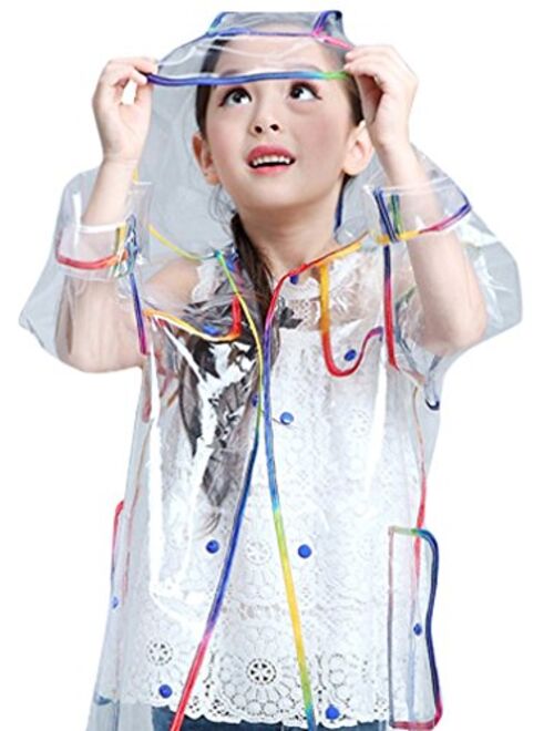 Bienvenu Rain Coats for Girls Rain Ponchos for Kids Rain Jacket with Colorful Edge