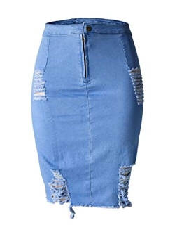 Aodrusa Distressed Jean Skirt for Women Stretch Denim Ripped Mini Short Casual A Line Above Knee Length