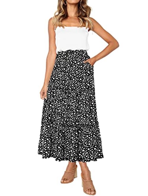 Afibi Womens High Waist A Line Ruffle Swing Long Maxi Skirt with Pockets