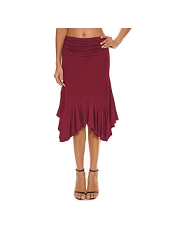 Zando Flowy Flare Soft Midi Handkerchief Hemline Wrap Skirts for Women Womens Casusl Ruched High Waisted Stretchy Maxi Skir