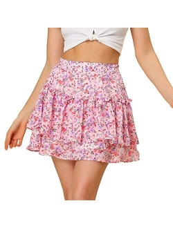 Floral Skirt for Women's Tiered Ruffle Cute Summer Mini Skirt