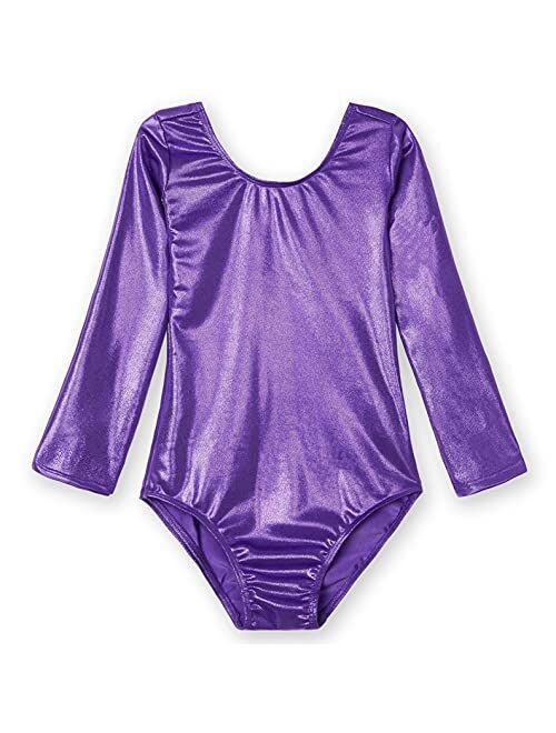 DOMUSGO Toddler Leotard Gymnastics Long Sleeve, Sparkly Tumbling Dance Leotards for Baby Girls Kids Teens 2-14 Years