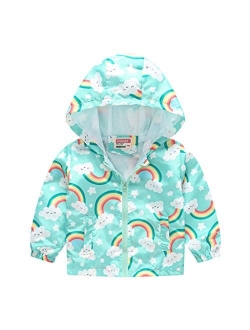 TUIJI Toddler Cartoon Print Zip Jacket Hooded Trench Lightweight Rain Jacket Light Windbreaker