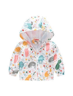 TUIJI Toddler Cartoon Print Zip Jacket Hooded Trench Lightweight Rain Jacket Light Windbreaker