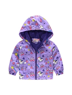 TUIJI Toddler Cartoon Print Zip Jacket Hooded Trench Lightweight Rain Jacket Light Windbreaker