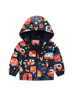 TUIJI Toddler Cartoon Print Zip Jacket Hooded Trench Lightweight Rain Jacket Light Windbreaker