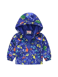 TUIJI Toddler Cartoon Print Zip Jacket Hooded Trench Lightweight Rain Jacket Light Windbreaker