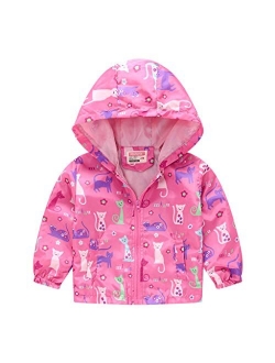 TUIJI Toddler Cartoon Print Zip Jacket Hooded Trench Lightweight Rain Jacket Light Windbreaker