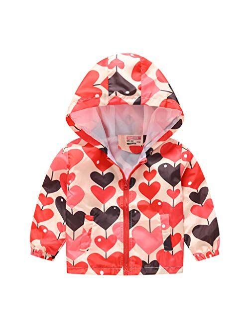 TUIJI Toddler Cartoon Print Zip Jacket Hooded Trench Lightweight Rain Jacket Light Windbreaker