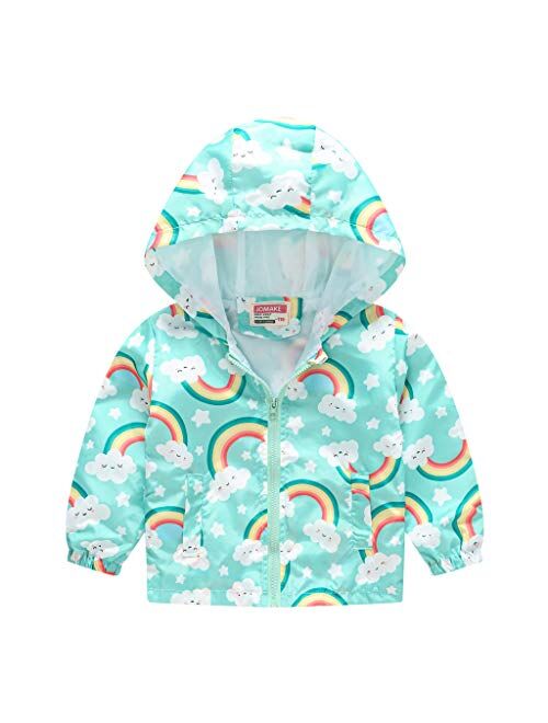 TUIJI Toddler Cartoon Print Zip Jacket Hooded Trench Lightweight Rain Jacket Light Windbreaker