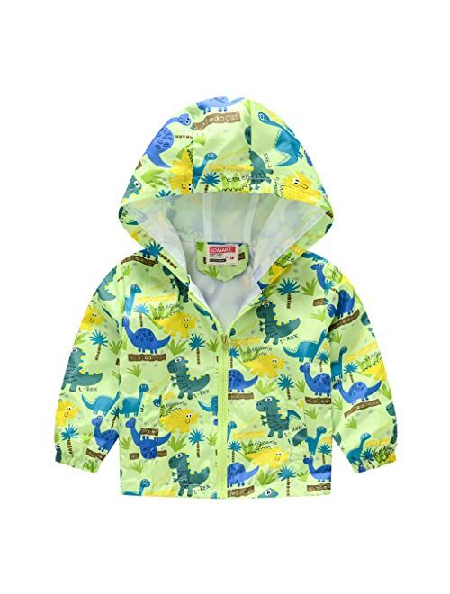 TUIJI Toddler Cartoon Print Zip Jacket Hooded Trench Lightweight Rain Jacket Light Windbreaker