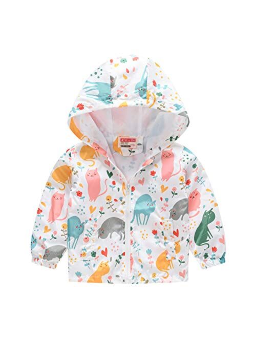 TUIJI Toddler Cartoon Print Zip Jacket Hooded Trench Lightweight Rain Jacket Light Windbreaker