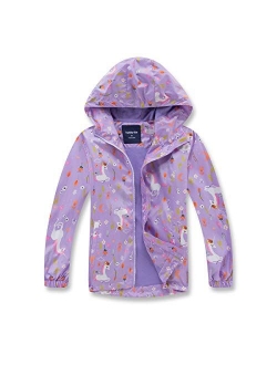 MGEOY Girls Rain Jackets Lightweight Waterproof Hooded Cotton Raincoats Windbreakers for Kids