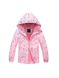 MGEOY Girls Rain Jackets Lightweight Waterproof Hooded Cotton Raincoats Windbreakers for Kids