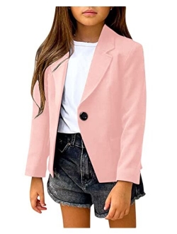 rrhss Girls Solid Color Lapel Suit Coat Button Down Long Seelve Blazer Jacket