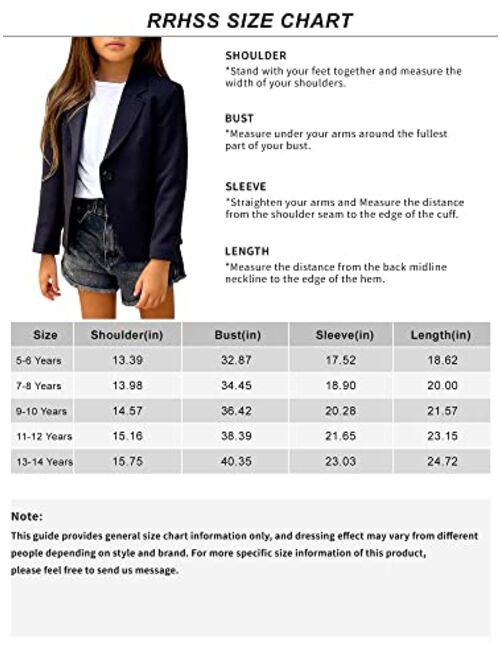 rrhss Girls Solid Color Lapel Suit Coat Button Down Long Seelve Blazer Jacket