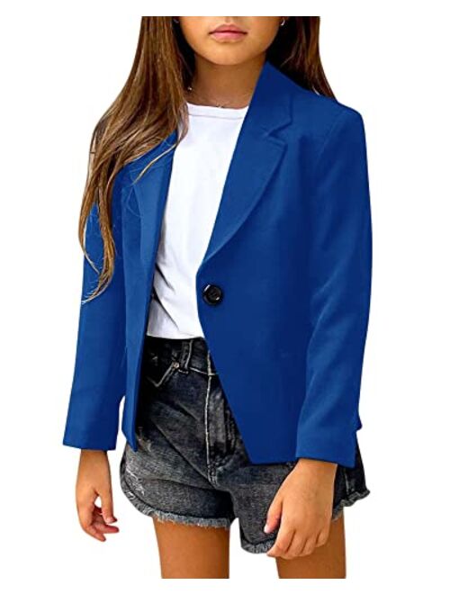 rrhss Girls Solid Color Lapel Suit Coat Button Down Long Seelve Blazer Jacket