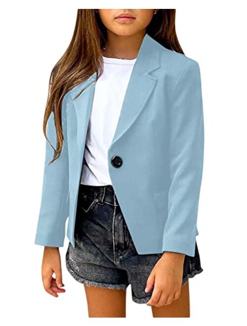 rrhss Girls Solid Color Lapel Suit Coat Button Down Long Seelve Blazer Jacket