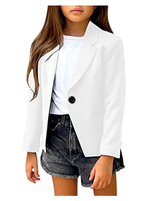 rrhss Girls Solid Color Lapel Suit Coat Button Down Long Seelve Blazer Jacket