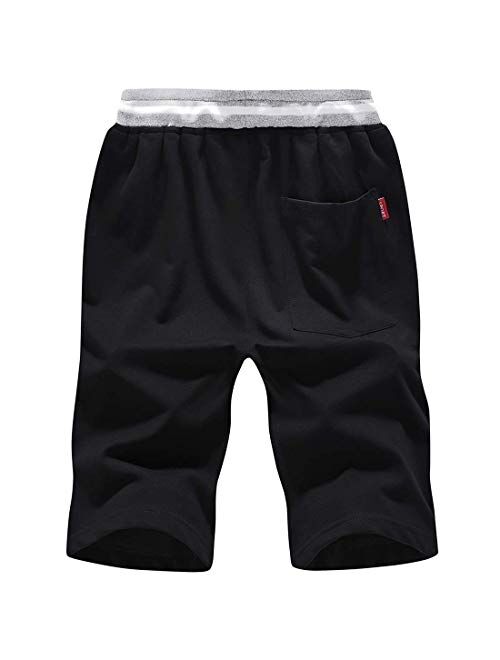 FoxQ Mens Shorts Casual Athletic Running with Zipper Pockets and Elastic Waist Drawstring Workout Gym Cotton Shorts