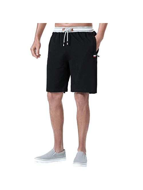 FoxQ Mens Shorts Casual Athletic Running with Zipper Pockets and Elastic Waist Drawstring Workout Gym Cotton Shorts