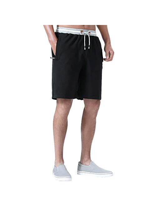 FoxQ Mens Shorts Casual Athletic Running with Zipper Pockets and Elastic Waist Drawstring Workout Gym Cotton Shorts