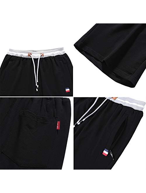 FoxQ Mens Shorts Casual Athletic Running with Zipper Pockets and Elastic Waist Drawstring Workout Gym Cotton Shorts