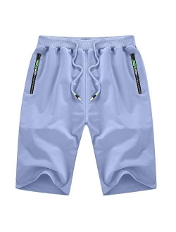 YTD Men's Shorts Casual Classic Fit Drawstring Summer Beach Shorts with Elastic Waist and Pockets