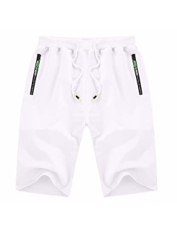 YTD Men's Shorts Casual Classic Fit Drawstring Summer Beach Shorts with Elastic Waist and Pockets