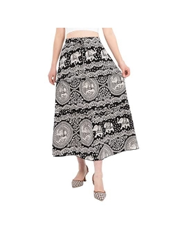 ThCreasa Womens Boho Elastic High Waisted A Line Maxi Skirts Ruffles Tiered Beach Swing Long Skirt with Pockets